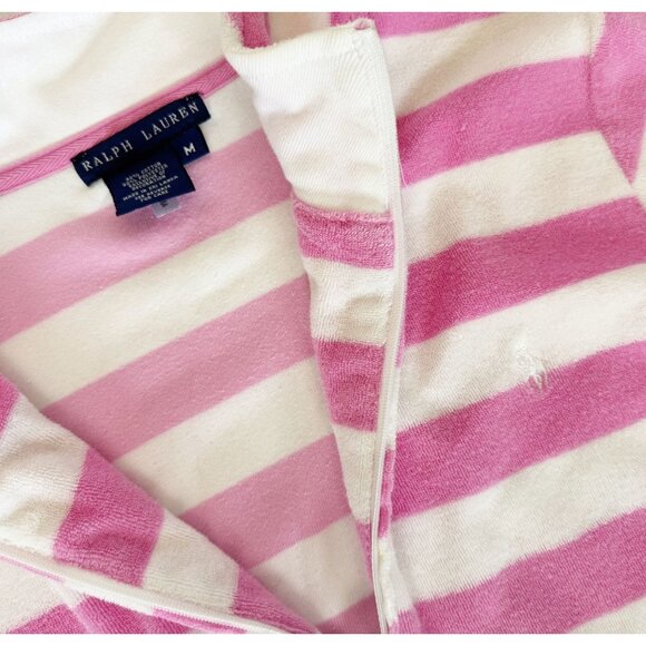 RALPH LAUREN Pink & White Striped Terrycloth Zip Up Sweater Size M - Picture 6 of 8